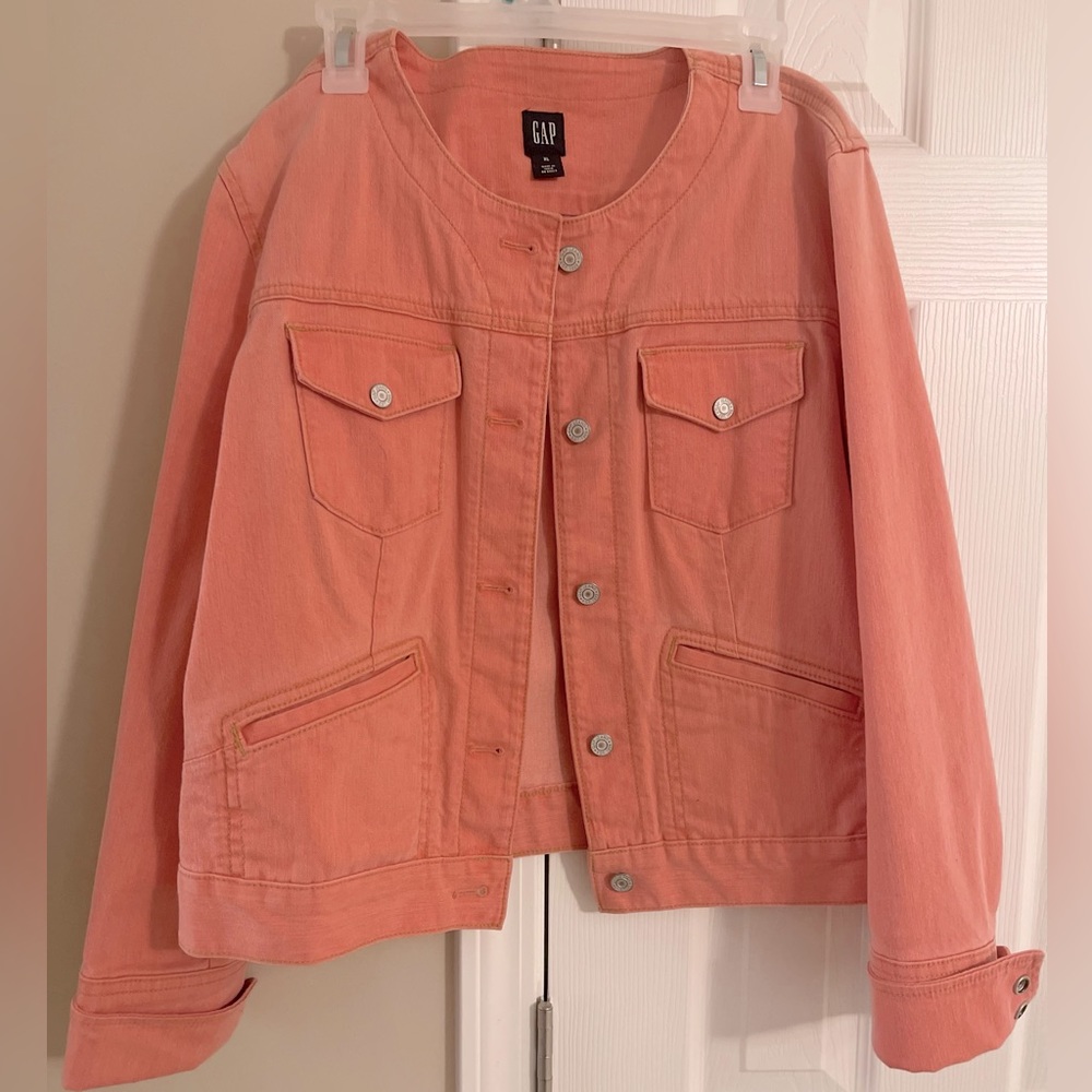 Salmon colored Gap jacket. Has a stretch to it.